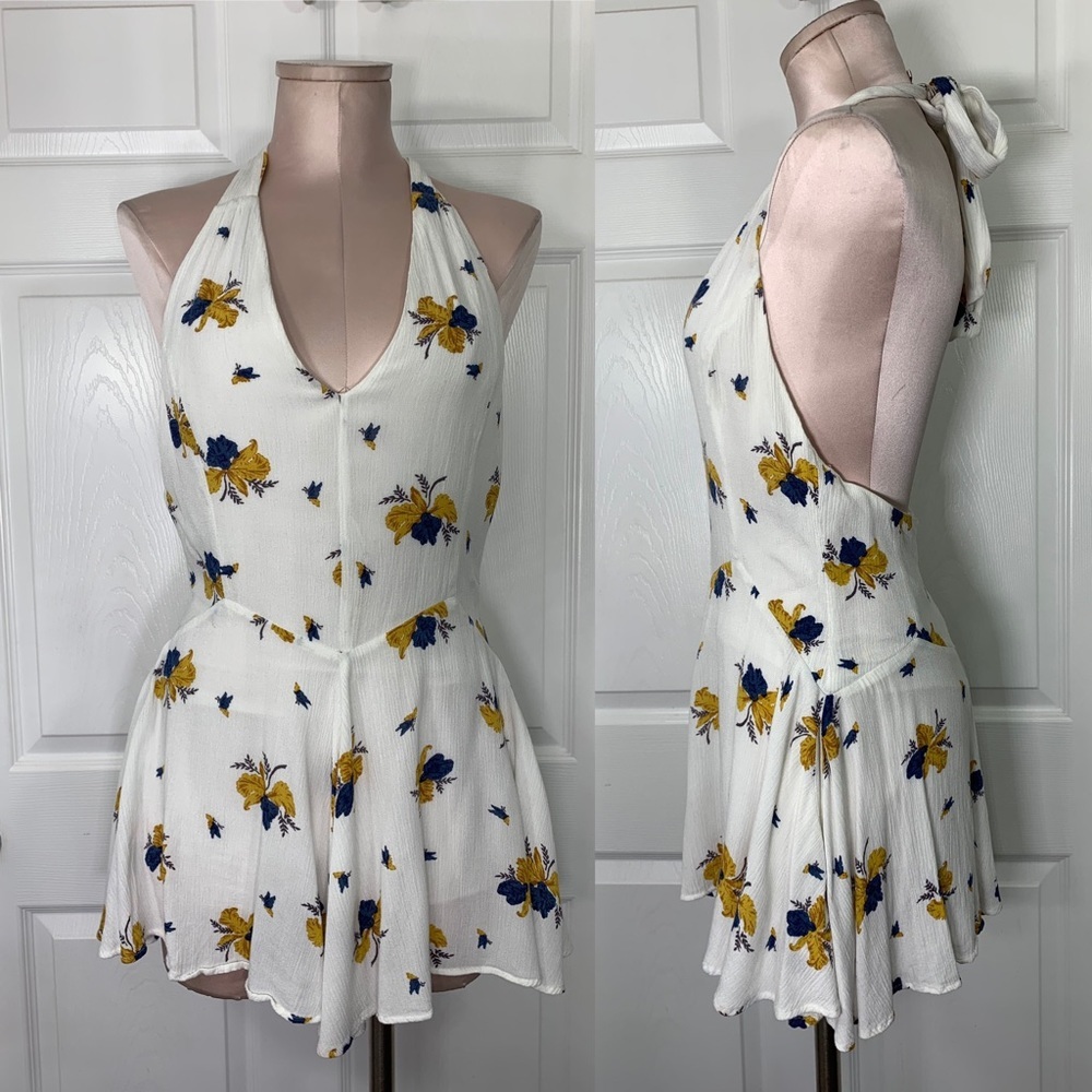 Free People Halter Tie Floral Print Romper Sz 2